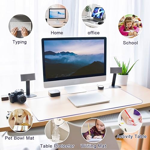 42x72 Inch Clear Plastic Vinyl Desk Pad Mat with Mouse Pad PVC Desk Blotter Mat Extra Large Office Drawing Writing Full Desk Pad for Computer Work Desktop Organizer Non-Slip Easy Clean Water Resistant - size: 42X72 inch