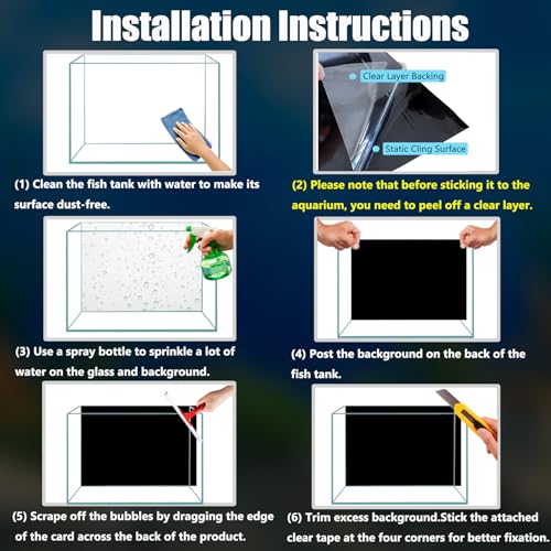 XCNO Black Aquarium Background Fish Tank Film, Static Cling, 39.4 x 17.7 in | Glue-Free, Thickened Waterproof Vinyl, Total Light Blockout, Makes Fish Colors Pop, Easy to Install and Remove, Reusable - size: 39.4" x 17.7" In