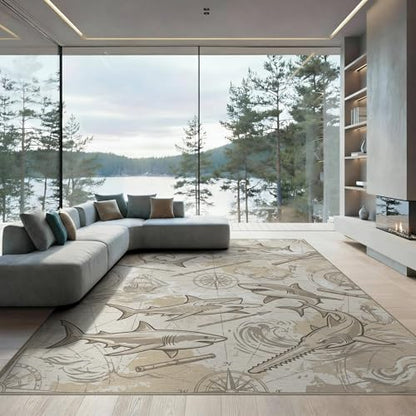 8'x10' Washable Flatwoven Rug, Tan Distressed Shark Stain Resistant Extra Large Carpet Non-Slip Chair-Friendly Mat for Dining Room, Large Office, Lounge | Ref:2067336 - color: Beige/Pattern 33, size: 8' x 10' (Rectangular)