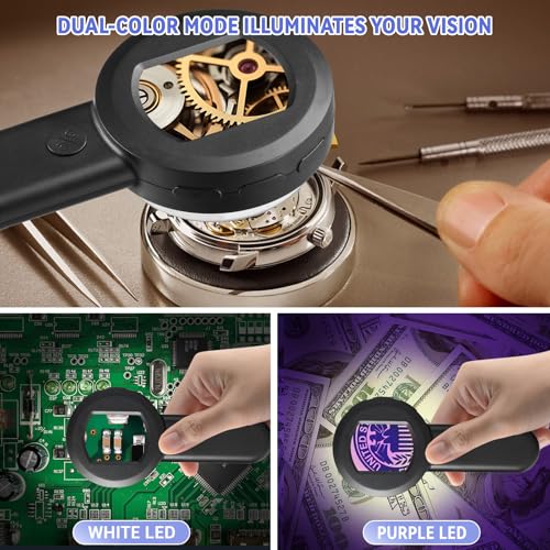 100X Digital Magnifying Glass- Coin Magnifying Glass with 2'' Screen, Portable Handheld Kids Microscope, Jewelers loupe with Light, for Trichome, USB Coin Magnifier for Collector, Mini Scope for Bug