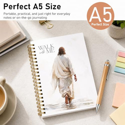 Jesus Bible Journal Notebook - Christian Gifts for Women, Hardcover Inspirational Walks with Me Bible Verse Note Book for Church Notting Scripture Study Stationery Supplies Religions Gift - color: Jesus Walks With Me