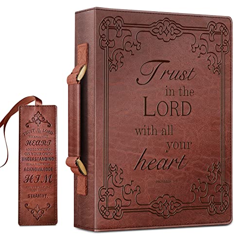 FINPAC Large Classic Bible Cover Vegan Leather Carrying Book Case Church Bag Bible Protective with Handle, Gift for Men, Women, Father, Mother, Friends, Brown - color: Brown