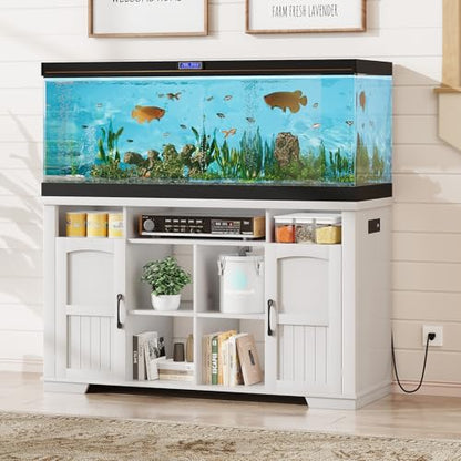 55-75 Gallon Fish Tank Stand, Heavy Duty Aquarium Stand with Power Outlet, 1000LBS Wood Fish Tank Cabinet with Storage Suitable for Turtle Tank, Reptile Terrarium, for Home Office - color: White