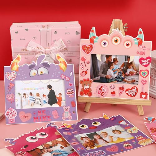 NOVWANG Picture Frame Craft Kit, 30 Pack Valentine's Day DIY Photo Frame, Monster Design, 6.7 inches/17 cm, Multicolour - Valentine's Day Style - color: Pink