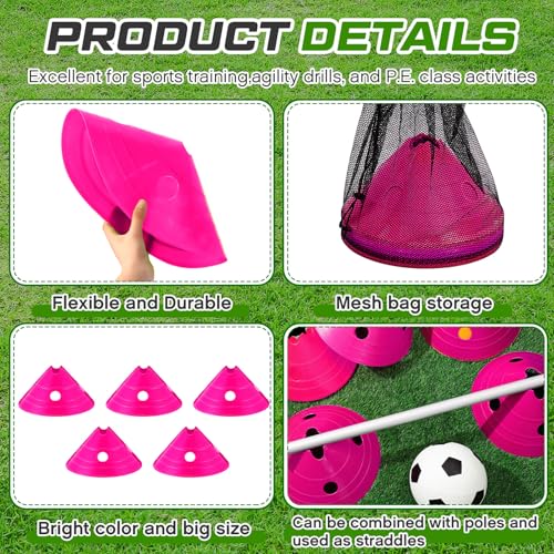 Jumbo Disc Cones Jumbo Soccer Cones with Mesh Bag Giant Large Agility for Soccer Training Adult Sports - color: Rose Red