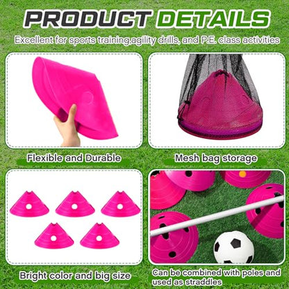 Jumbo Disc Cones Jumbo Soccer Cones with Mesh Bag Giant Large Agility for Soccer Training Adult Sports - color: Rose Red
