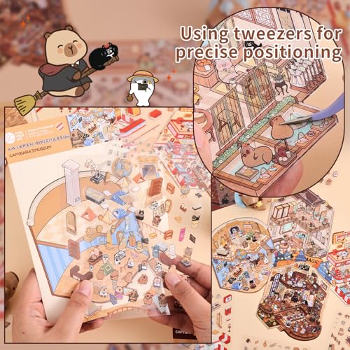 Girls 3D Miniature Scene Stickers, 4 Sets World Travel DIY House Stickers for Museun, Hotel, Magic House, Drive-In Restaurant, Cute 3D Cartoon Sticker Scenes for Adult Kids Relief Stress Pass The Time - style: World Travel