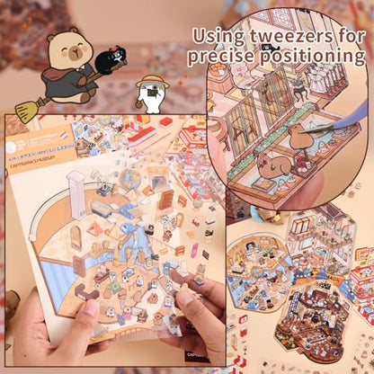 Girls 3D Miniature Scene Stickers, 4 Sets World Travel DIY House Stickers for Museun, Hotel, Magic House, Drive-In Restaurant, Cute 3D Cartoon Sticker Scenes for Adult Kids Relief Stress Pass The Time - style: World Travel