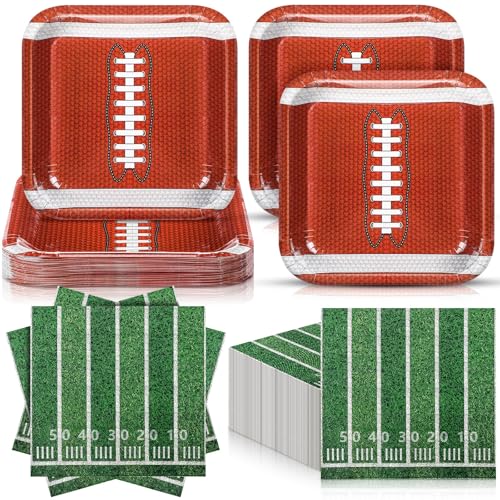 Zhehao 72 Pcs Football Paper Plates and Napkins Football Party Supplies Set Serve 36, 7" Square Paper Dessert Plates and Napkins Disposable Dinnerware Decoration for Tailgate Party Sports Game - style: Football