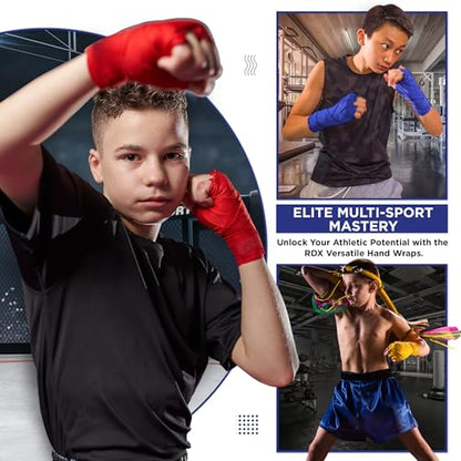RDX Boxing Wraps Kids 2.5M Inner Gloves, Elasticated Thumb Loop Bandages, Junior Under Mitts Hand Fist Protector Wrist Support Straps, Muay Thai MMA Kickboxing Martial Arts Speed Bag Punching Training - color: YELLOW