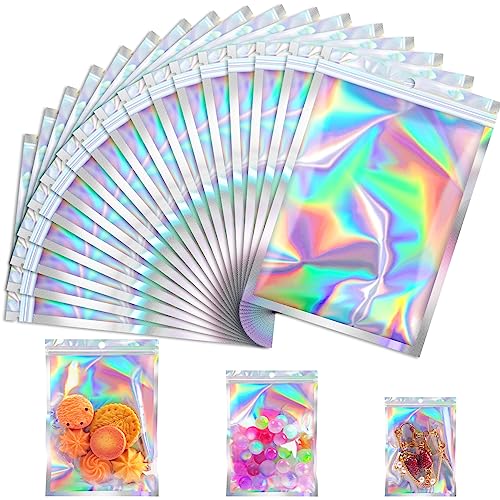 JETMORE Holographic Bags, 100 PCS Mylar Bags, 5.5x7.9in Small Gift Bags - color: Holographic, size: 5.5*7.9inch