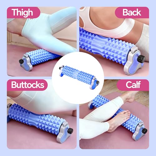 Foam Roller with Detachable Stand, 18” Deep Tissue Massage Roller | 3-Level Height Adjustable Support, Beginner-Friendly Design for Home Workout & Muscle Recovery - Blue - color: Blue