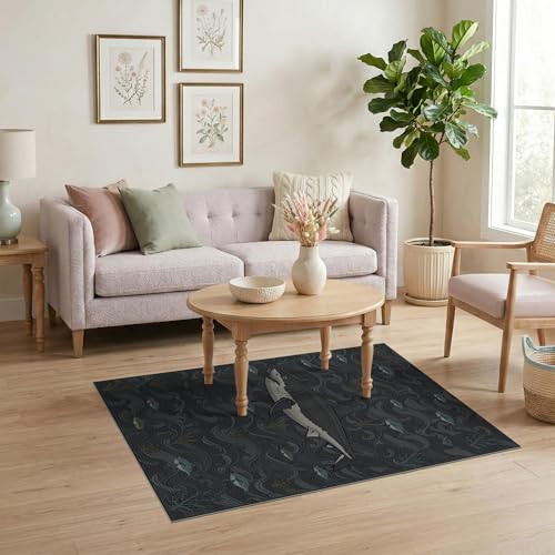 4'x6' Washable Graphic Fish Accent Rug, Charcoal Grey Non-Shedding Small Carpet Pet Friendly & Non-Slip for Playroom, Bedroom, Reading Nook | Ref:2068054 - color: Grey/Pattern 19, size: 4' x 6' (Rectangular)