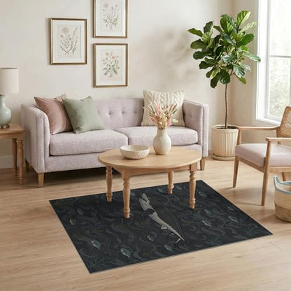 4'x6' Washable Graphic Fish Accent Rug, Charcoal Grey Non-Shedding Small Carpet Pet Friendly & Non-Slip for Playroom, Bedroom, Reading Nook | Ref:2068054 - color: Grey/Pattern 19, size: 4' x 6' (Rectangular)