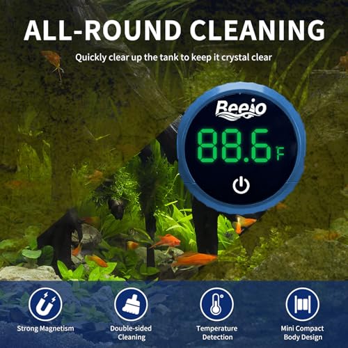 Fish Tank Magnetic Glass Cleaner, Fish Tank Thermometer, 2-in-1 Aquarium Thermometer Digital with Touch Digital Thermometer, Floating Mini Algae Scraper Cleaning Tool Specially for Glass Fish Tanks - color: Blue