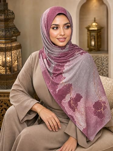 Printed Jersey Cotton Scarf for Women, Stretch Soft Hijab, Lightweight Breathable Head Wrap for All Seasons - color: Mctlp2538-g Pattern