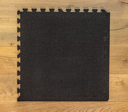 Black Foam Floor Carpet Tiles - 24" x 24" x 3/8", Safe for Kids, Great for Garage, Basement & Classrooms - color: Black