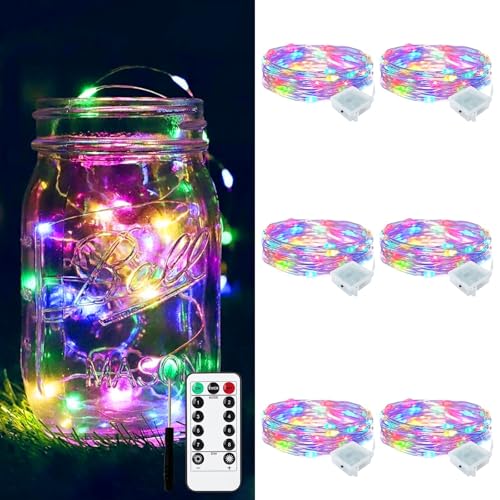 ZGWJ 6 Pack Fairy Lights Battery Operated with Remote, 7ft 20LED Mini Fairy String Lights with Timer 8 Modes Waterproof for Halloween Christmas Tree DIY, Parties, Bedroom Decorations Multicolored - color: Multicolor, size: 6