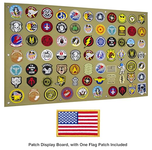 Tactical Patch Display Panel Holder Board for Military Army Combat Morale Uniform Hook and Loop Emblems, 43 Inches x 27.5 Inches (Large), with 1 Flag Patch Included - color: Brown, Large