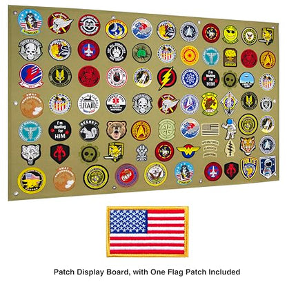 Tactical Patch Display Panel Holder Board for Military Army Combat Morale Uniform Hook and Loop Emblems, 43 Inches x 27.5 Inches (Large), with 1 Flag Patch Included - color: Brown, Large