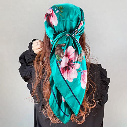 vimate 35" Square Silk Like Head Scarf - Women's Fashion Satin Scarf Bandana for Hair Wrapping at Night. - color: H#. Style--51