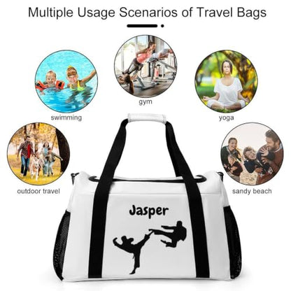 Custom Name Taekwondo Karate Duffle Bag for kids Boy Girls,Personalized Martial Arts Gear Bag,Water-Resistant Sparring Equipment White - color: Taekwondo Karate-06
