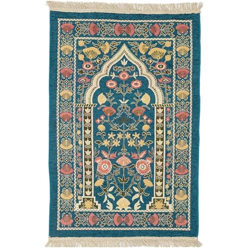 Muslim Prayer Rug, Soft Plush Thin Islamic Prayer Mat, Travel Janamaz, Sajada Tassel Praying Carpet, Ramadan Eid Hajj Gift - color: Green