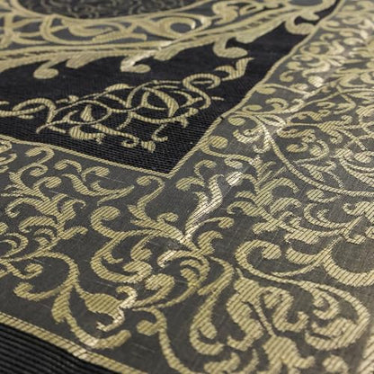 Taffeta Muslim Prayer Rug Set, Black Gold Kaaba Door Gift Box - color: Black/Cylinder Gift Box