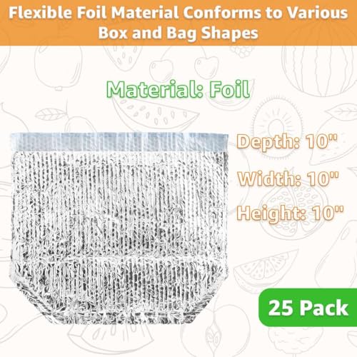 25 Pack Insulated Shipping Bags, 10" x 10" x 10" Thermal Box Liners for Frozen and Hot Food - size: 10" x 10" x 10"