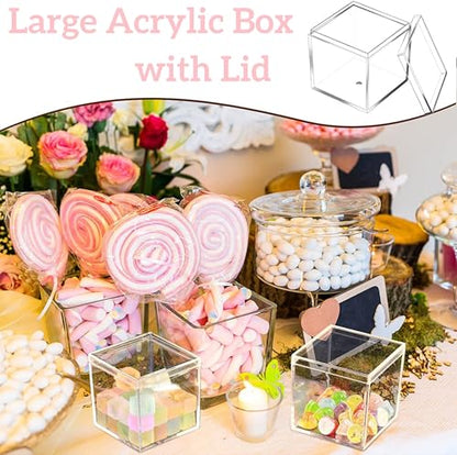 Acrylic Box Clear Display Boxes with Lids Plastic Square Containers Decorative Boxes Large Acrylic Storage Boxes for Wedding Party - size: 4.73 x 4.73 x 4.73 Inch