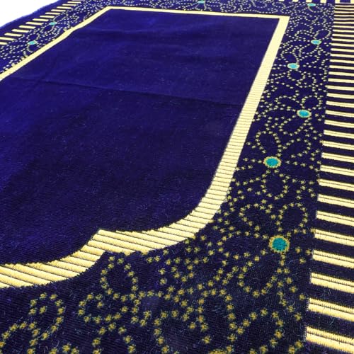 Muslim Prayer Rug, Soft Plush Thin Islamic Prayer Mat, Janamaz, Sajada, Praying Carpet, Islamic Gift, Foldable Portable Turkish Prayer Mat for Men&Women, Lightweight Travel Prayer Rug, 26"x43" - color: Riyadh / Navy