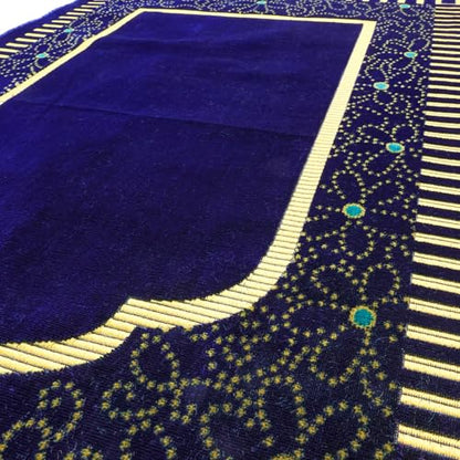 Muslim Prayer Rug, Soft Plush Thin Islamic Prayer Mat, Janamaz, Sajada, Praying Carpet, Islamic Gift, Foldable Portable Turkish Prayer Mat for Men&Women, Lightweight Travel Prayer Rug, 26"x43" - color: Riyadh / Navy