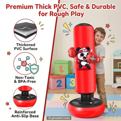 Inflatable Punching Bag for Kids: Qoosea 48 Inches Kids Bop Bag Boxing Gloves & Air Pump Dinosaur Toy Gift for Toddler & Kid Ages 3-8,Freestanding Punching Bag Easy to Inflate,Boxing Bag - color: Dark Red