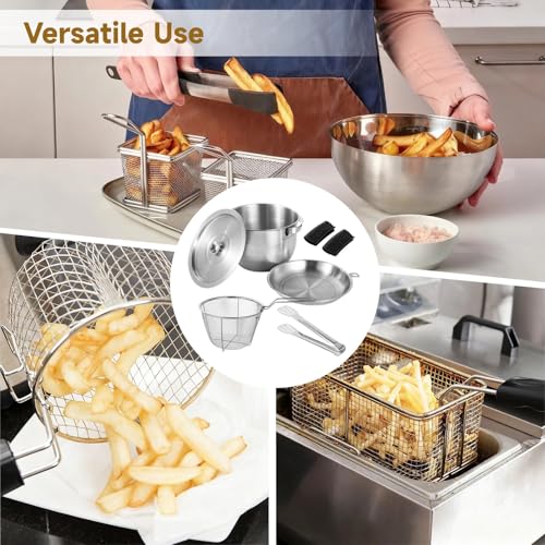 Stainless Steel Fryer Pot with Oil Filter Set, Frying Basket, Strainer & Food Clip, Lid Included, for Kitchen Cooking