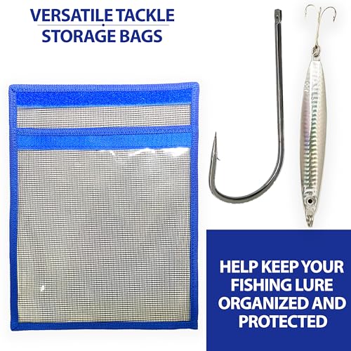12" x 9" Fishing Lure Bag, 5 Pcs Blue Mesh Foldable Unrigged | Saltwater & Freshwater Tackle Storage, Single Pouch Vinyl Organizer, Trolling Lures, Marlin & Offshore Fishing