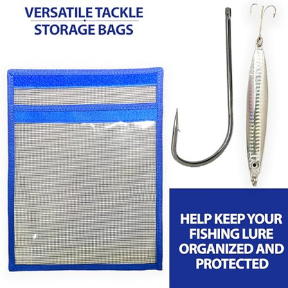 12" x 9" Fishing Lure Bag, 5 Pcs Blue Mesh Foldable Unrigged | Saltwater & Freshwater Tackle Storage, Single Pouch Vinyl Organizer, Trolling Lures, Marlin & Offshore Fishing