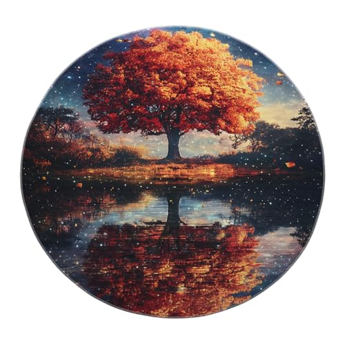 Starry Nature Round Area Rugs 3ft Autumn Tree Starry Night Sky Water Reflection Circular Rugs Washable Non Slip Carpet Large Thin Foldable Low Pile Stain Resistant Throw Mat for Bedroom Office - color: Ydt03, size: 3ft (Round)