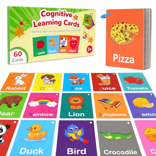 Toddler Learning Flash Cards, 60 PCS Double Sides Flashcards for Alphabets, Numbers, Colors, Shapes, Sight Words, Baby Cognitive Flashcards for Kids, Preschool Kindergarten Learning Activities - style: Cognitive Learning Cards