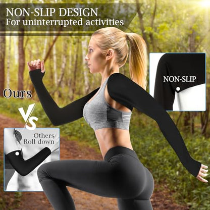 Grevosea 2 Pack Cooling Shawl Arm Sleeves UV Protection Sun Sleeves Sun Protection Arm Sleeve with Finger Hole for Women - color: Black