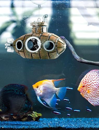 Floating Submarine Aquarium Decoration with 2 Float Balls | Resin Floating Submarine Ornament with 2 Clear Balls and Adjustable Line for Aquariums, Fish Tanks and Terrariums - size: 4.9'' Floating submarine
