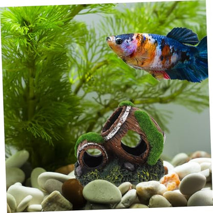 Mikikit Resin Barrel Aquarium Ornament Decorative Fish Hideout for Betta All Fish Tanks Aquarium Decor Enhancing Visual Appeal and Providing Cozy Retreat for