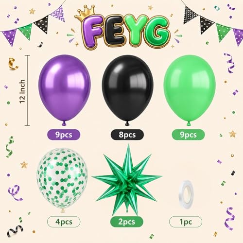Purple and Green Balloons 12 Inch Metallic Purple Black Green Balloons - color: Purple and Green, size: 30PC