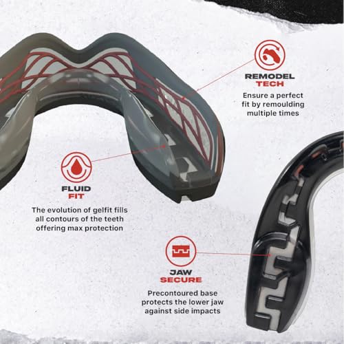 SAFEJAWZ Mouth Guard, Triple Layer Mouthguard Adults with Case, Easy Fit Remoldable Premium Mouthpiece for Football, Boxing, Lacrosse, MMA, Basketball & All Contact Sports (Adult 12+ Years, Black) - color: Black