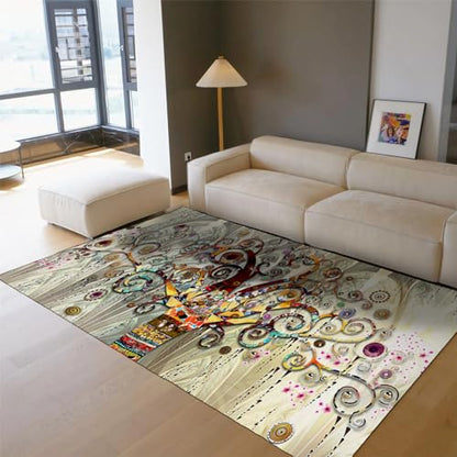 Gustav Klimt Style Rug Life Tree Print Area Rugs for Living Room Boys Girls Kids Baby Room Nursery College Dorm Home Decorations 4'x7' - size: 4'x7'