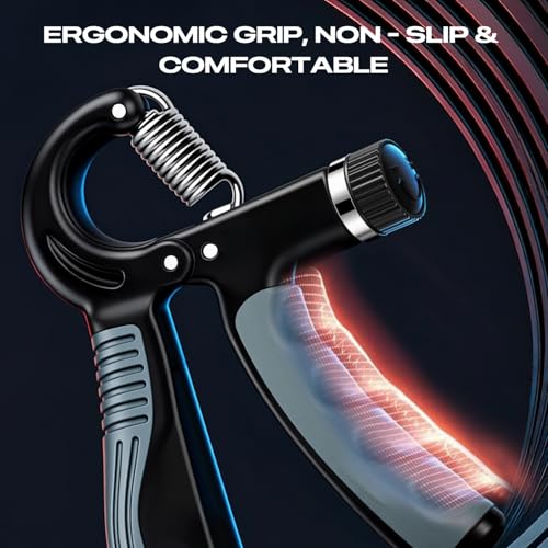 Grip Strength Trainer - Adjustable Resistance 11-132lbs/5-60kg Hand Gripper & Forearm Strengthener Device with Smart Counter for Sports & Rehab - color: black grey