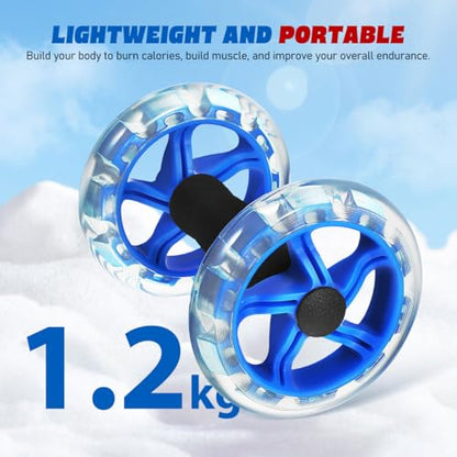 Kisangel 2-Pack Ab Roller Wheel, Dual Abdominal Exercise Equipment for Core Workout, Stable Fitness Training Device with Non-Slip Grip Handles for Home Gym, Blue