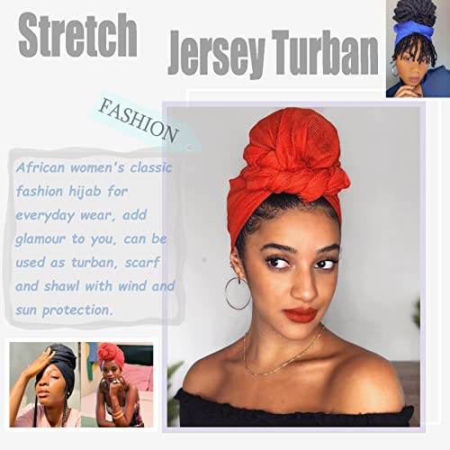 ZRQ 5 Pieces Stretch Headwrap Scarf Jersey Turban Fashion Headwear Boho Extra Long Scarf Soft Breathable Easy Knot Hijab Tie for Black Women (Black,Camel,Denim Blue,Watermelon Red,Dark Grey) - color: Black,Camel,Denim Blue,Watermelon Red,Dark Grey