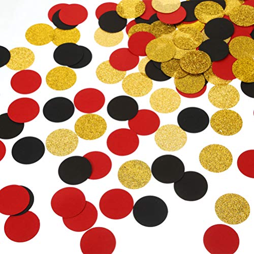 Glitter Confetti Circles Table Decoration and Wedding Party Decoration, 1.2’’ in Diameter (gold glitter, black, red,300pc) - color: Gold,black,red Dots,300pc