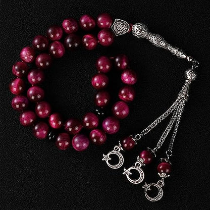 TAS B Tasbih Prayer Beads 33 Pink Tiger Eye Stone (33 Beads - 10 mm) - Masbaha Muslim Rosary - Zikr, Dhikr Subha - Chapelet - Tasbeeh - Islamic Gifts for Women - Handmade Sibha - Eid Gifts