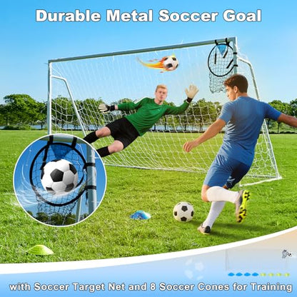 Soccer Goals for Backyard Soccer Goal 12x6 Big 10x6.5 8x6 6x4FT Soccer Goals for Youth Adults and Kids Large Metal 2" Goal Post with Agility Ladder and Target Net Soccer Cones Practice Equipment - style: 12×6 FT